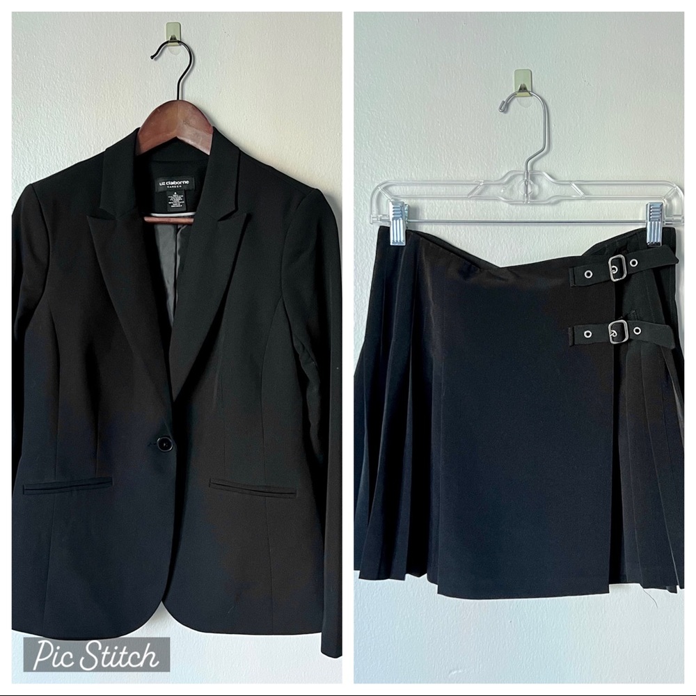 French Agnes B Pleated Wrap Skirt & Black Blazer